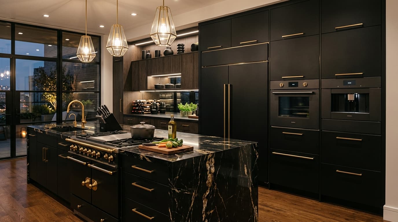 Cozinha de luxo com eletrodomésticos premium